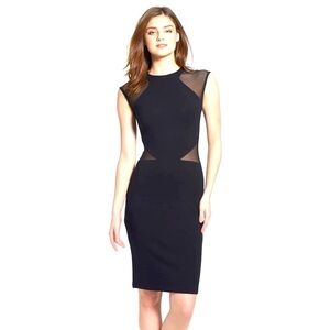 French Connection Black Sheath Dress with Sheer Mesh Detail Women’s Size 0